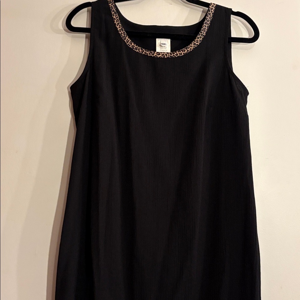 Vintage 1980s Black Sheath Dress With Leopard Trim Office Casual Retro Size 10P - Picture 11 of 17